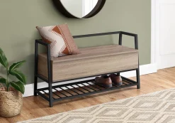 Banc - étagère à chaussures, rangement à rabat - 42"L - faux bois taupe fonc - Monarch