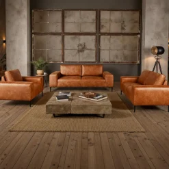 Causeuse avec assises profondes et accoudoirs carrés