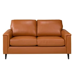 Causeuse en cuir véritable - cognac