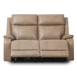Causeuse inclinable électrique en cuir avec appuis-tête ajustables - taupe