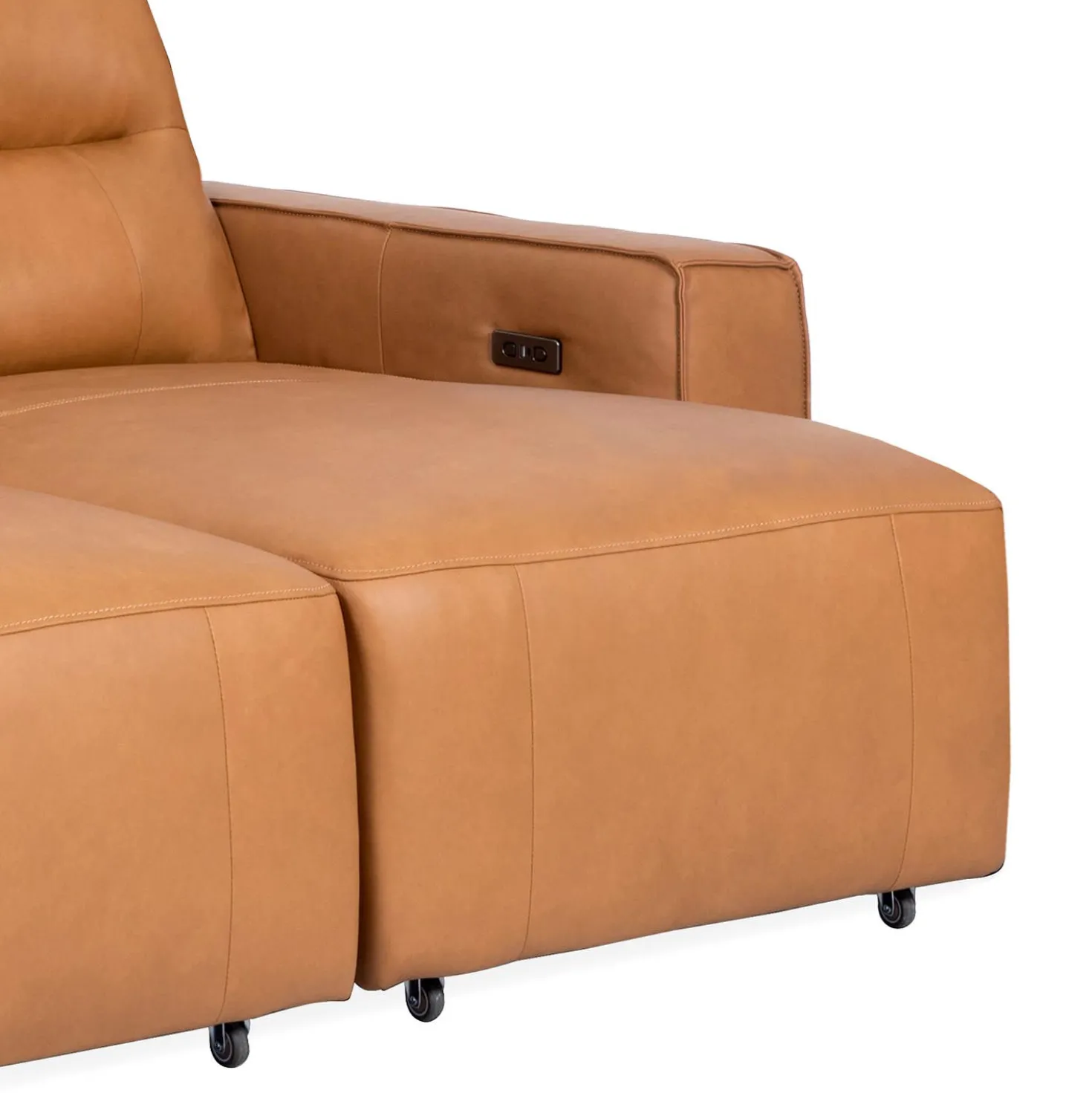 Causeuse modulaire avec sièges coulissants électriques et console multimédia en cuir véritable - 3 mcx