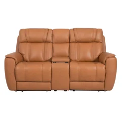 Causeuse modulaire inclinable électrique en cuir véritable avec appuis-tête ajustables, console et porte-gobelets rétractables - 3 mcx