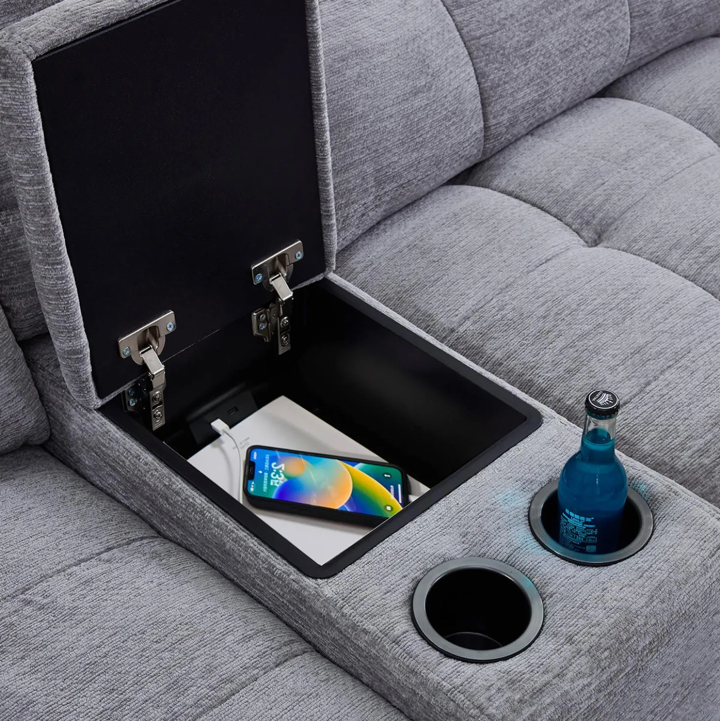 Causeuse modulaire électrique inclinable, chaise longue à droite avec rangement, et console - 3 mcx