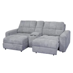 Causeuse modulaire électrique avec siège coulissant à droite, chaise longue à gauche avec rangement et console - 3 mcx