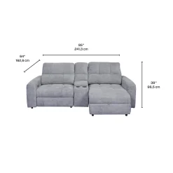 Causeuse modulaire électrique avec siège coulissant à gauche, chaise longue à droite avec rangement et console - 3 mcx