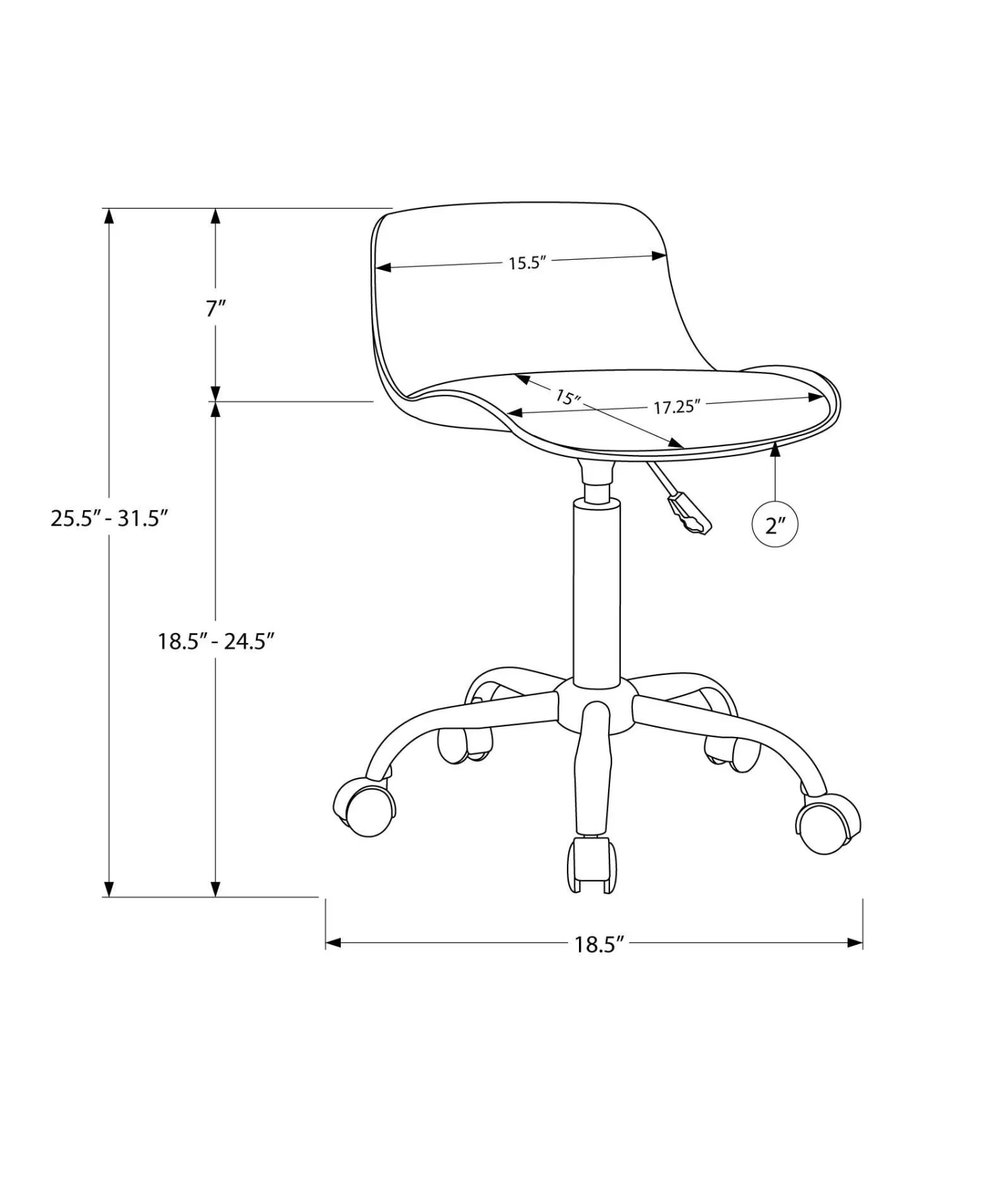Chaise de bureau - juvénile dossier bas - hauteur réglable - gris - Monarch