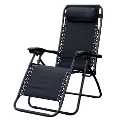 Chaise d’extérieur pliante zéro gravité en textilène - noir
