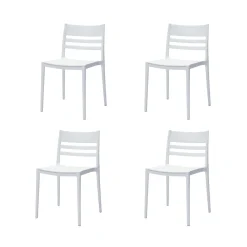 Chaises d’extérieur empilables en résine avec assise et dossier carrés (bte de 4)- blanc