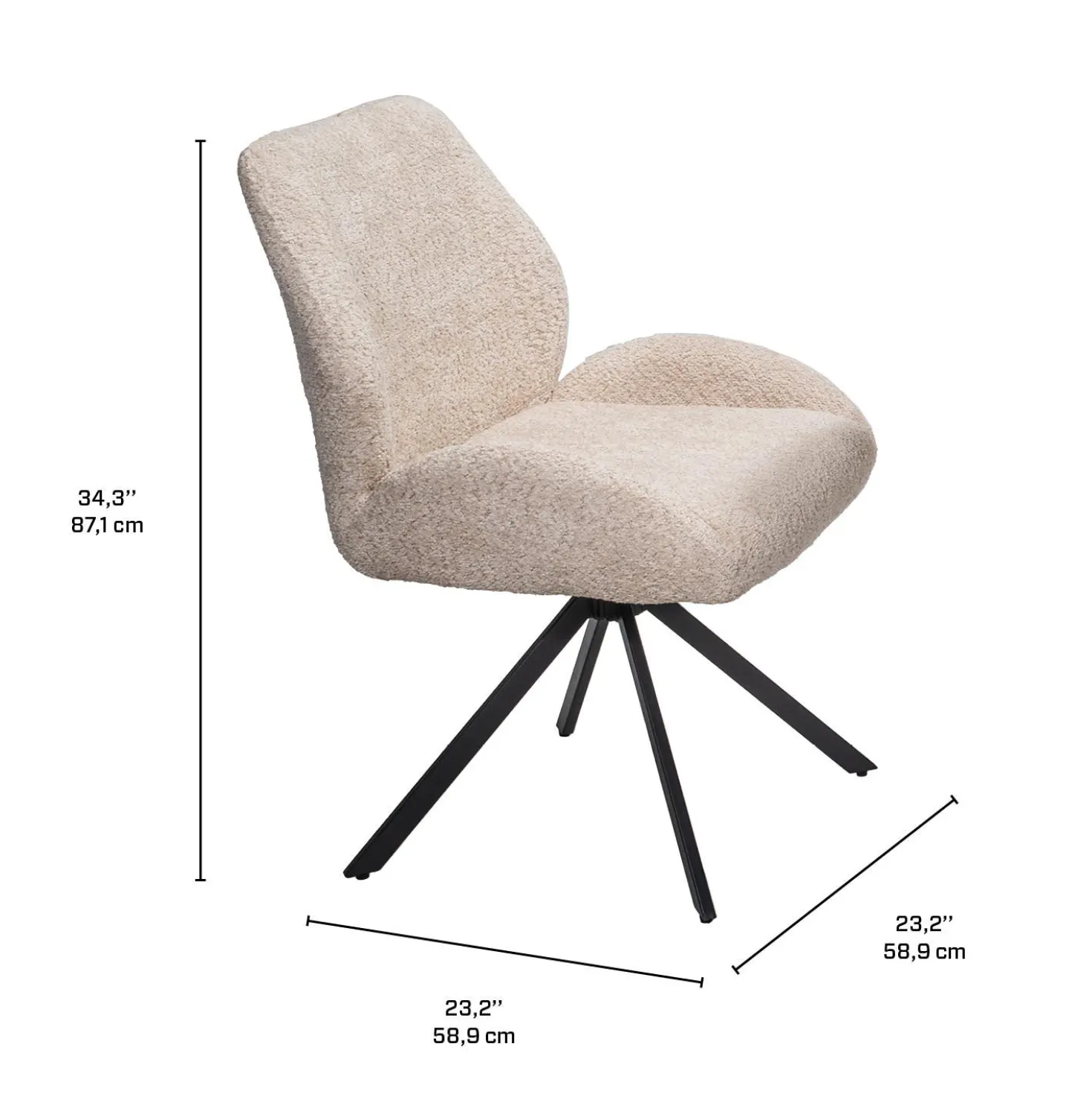 Chaises en tissu bouclé avec accoudoirs bas (bte de 2) - beige