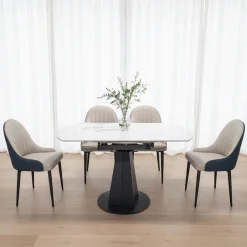 Chaises rembourrées (bte de 2) - beige et bleu-gris