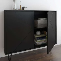 Console de rangement 2 portes slim, noir - Nexera
