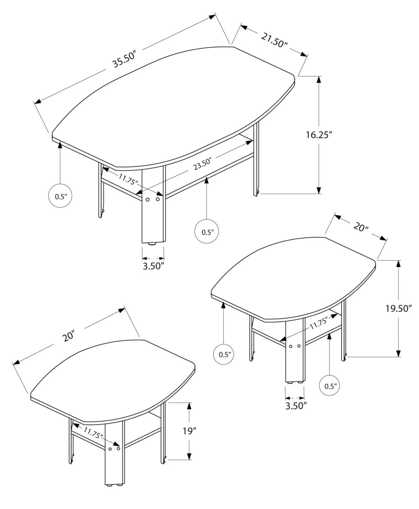 Ens de tables - 3mcx, taupe foncé - Monarch