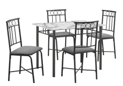 Ens salle à manger - 5mcx, blanc marbre, métal noir