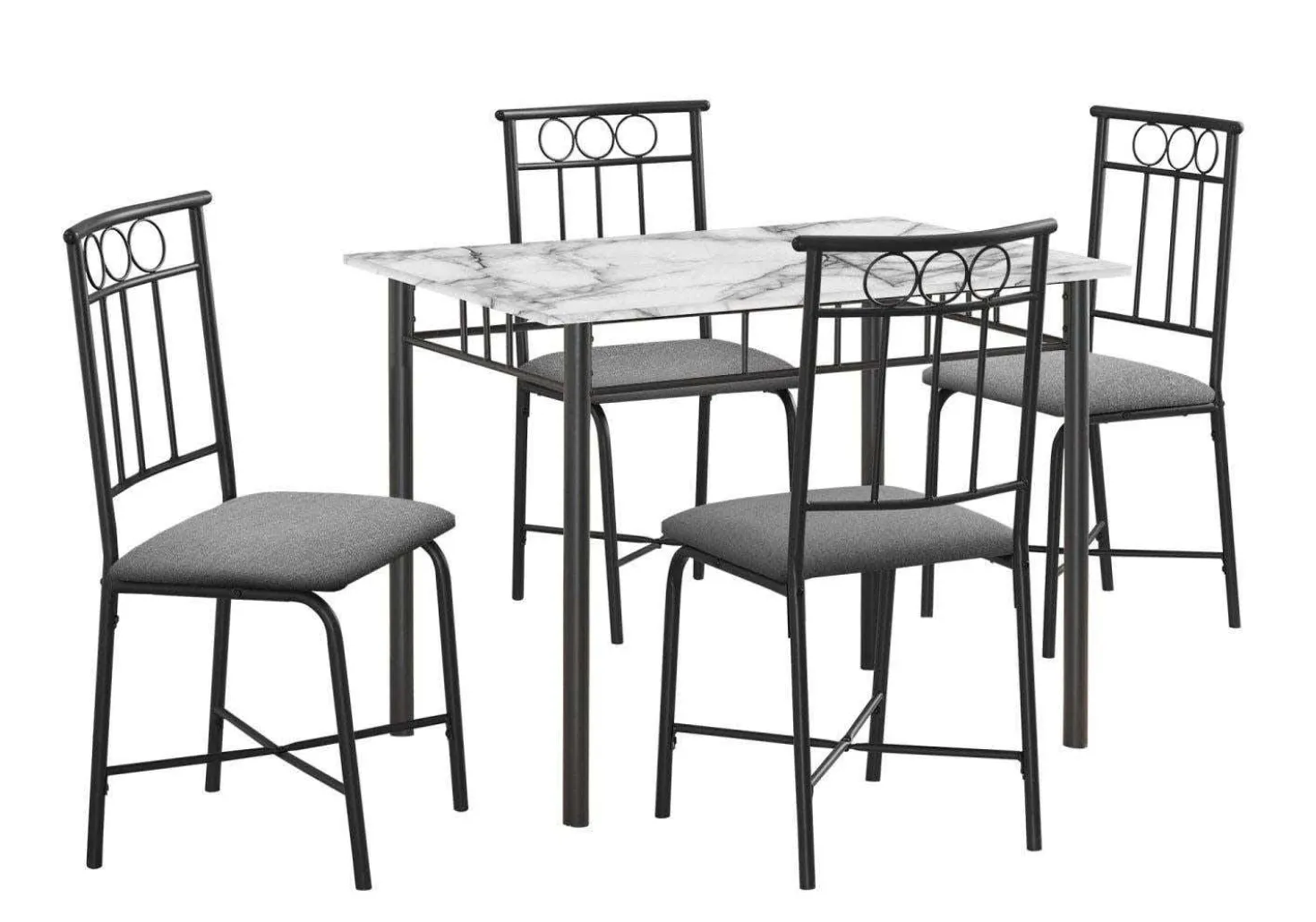 Ens salle à manger - 5mcx, blanc marbre, métal noir