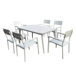 Ensemble à dîner d’extérieur en aluminium avec plateau en verre trempé et 6 chaises