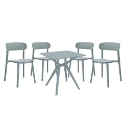 Ensemble à dîner d'extérieur en résine avec 1 table carrée et 4 chaises empilables - gris