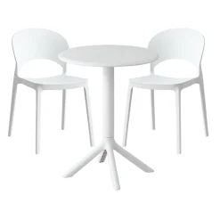 Ensemble à dîner intérieur/extérieur en résine avec table ronde et 2 chaises empilables - blanc