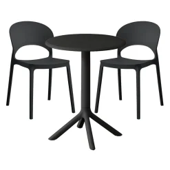 Ensemble à dîner intérieur/extérieur en résine avec table ronde et 2 chaises empilables - noir