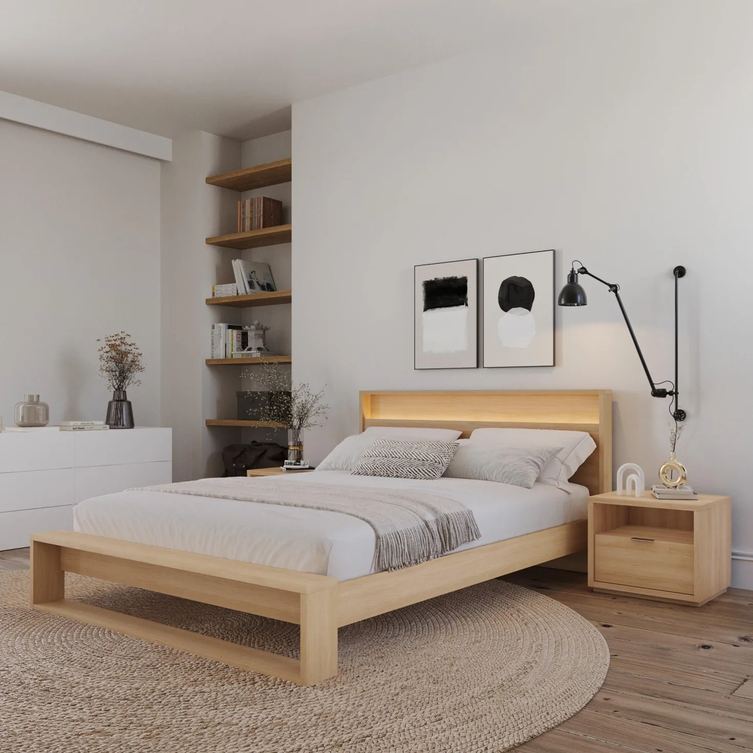 Ensemble grand lit avec éclairage (60") - 4 mcx - Nexera