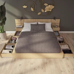 Ensemble grand lit avec rangement 6 tiroirs (60