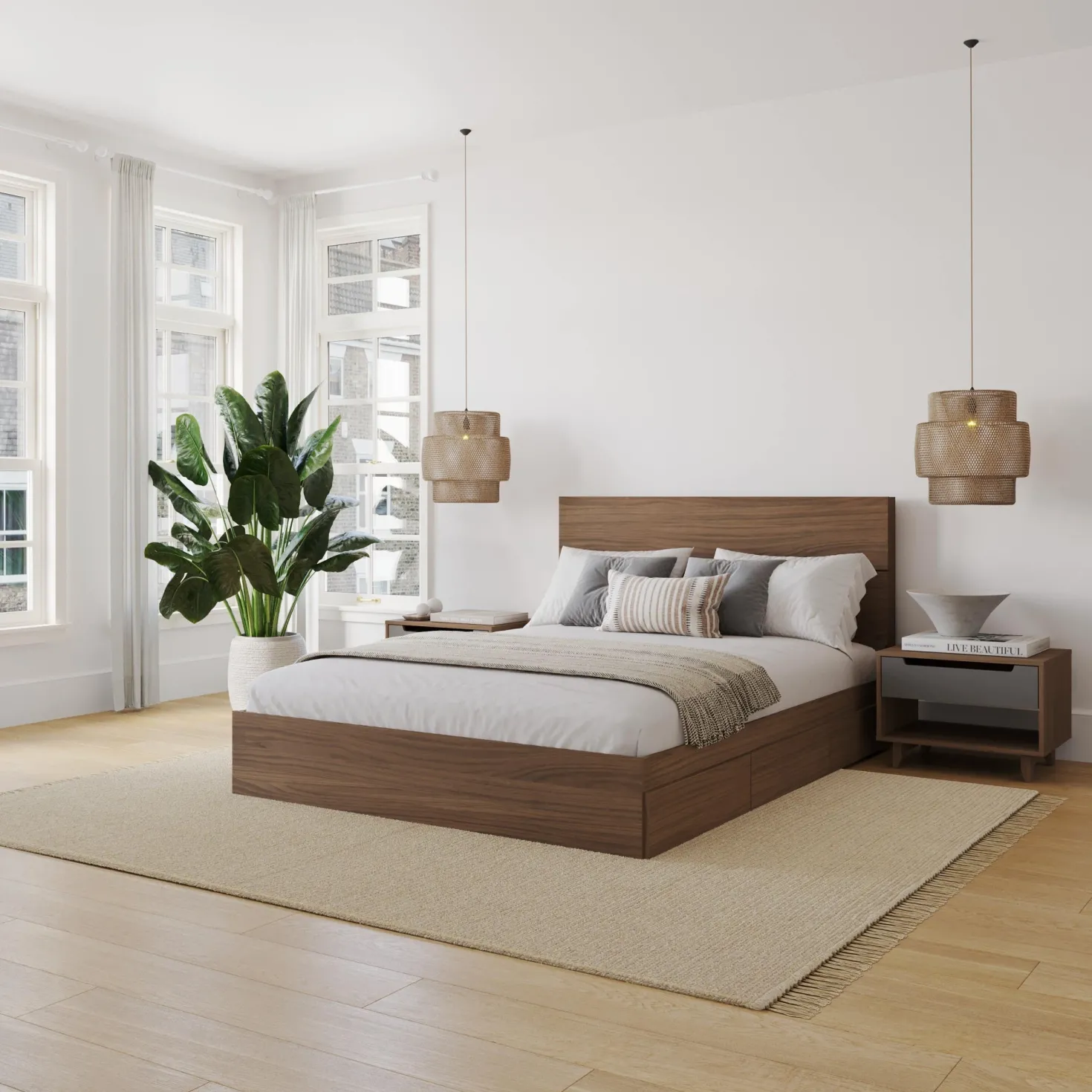 Ensemble grand lit avec rangement 3 tiroirs (60") - 4 mcx - Nexera