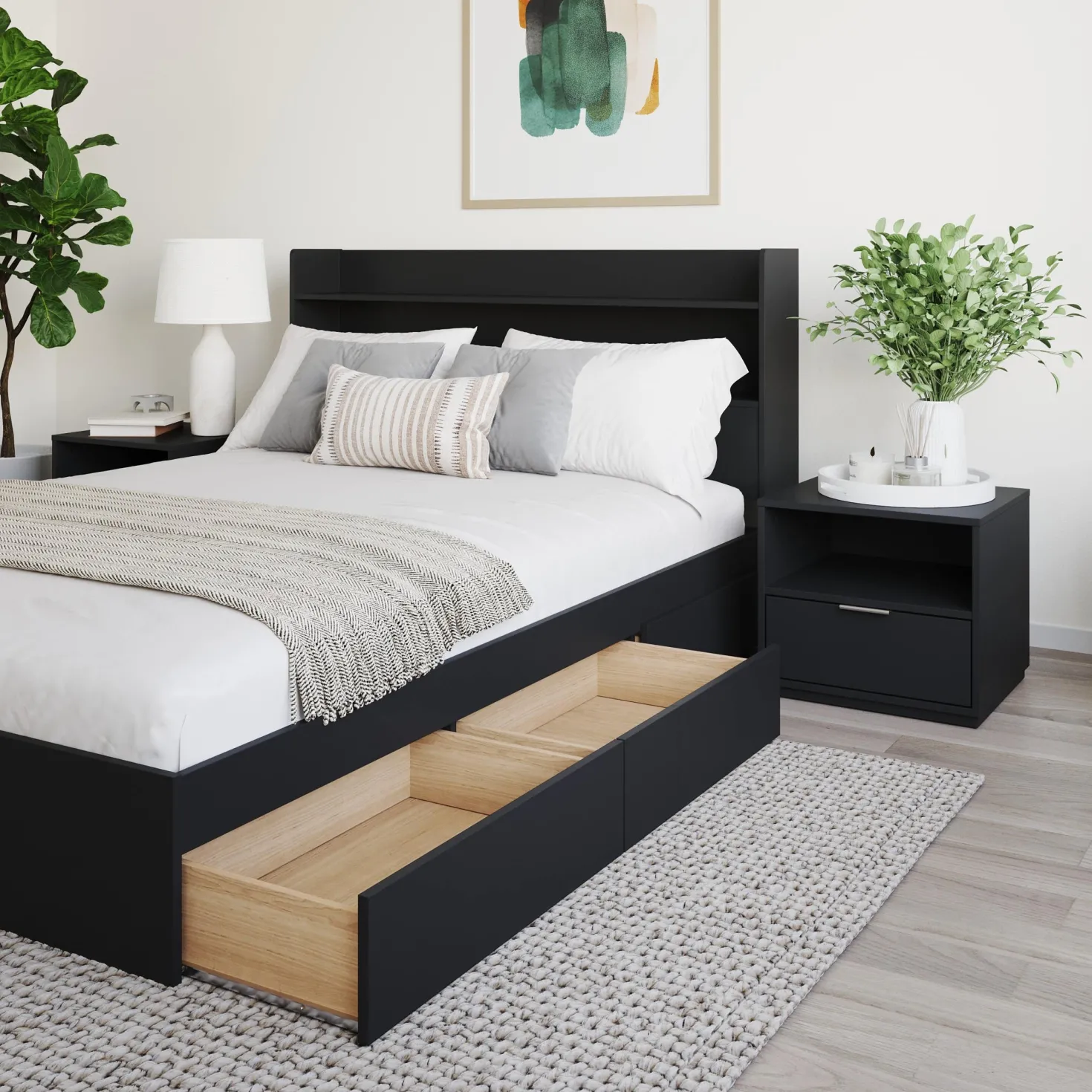 Ensemble lit double avec rangement (54") - 4mcx - Nexera