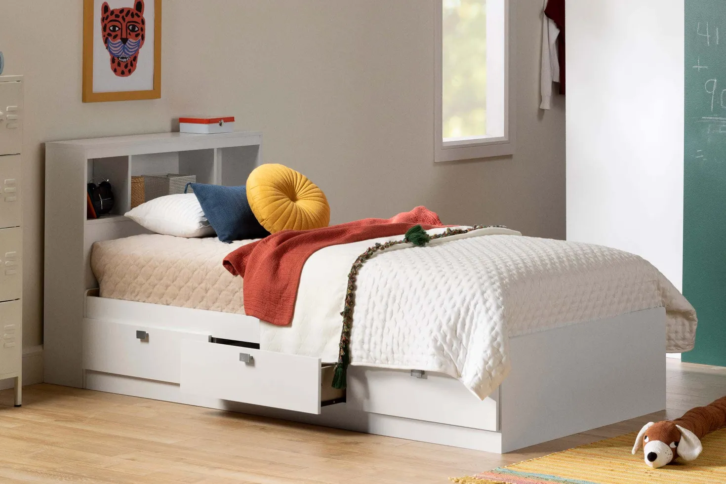 Ensemble lit simple avec rangement 3 tiroirs, tête de lit avec chargement USB et table de chevet (39") - South Shore