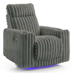 Fauteuil inclinable électrique berçant et pivotant en velours côtelé avec porte-gobelets et éclairage DEL - gris