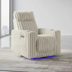 Fauteuil inclinable électrique berçant et pivotant en velours côtelé avec porte-gobelets et éclairage DEL - beige