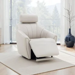 Fauteuil inclinable pivotant électrique en cuir avec système audio intégré - beige