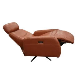 Fauteuil électrique inclinable et pivotant en cuir véritable avec appui-tête ajustable – tan