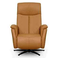Fauteuil électrique inclinable et pivotant en cuir véritable - tan