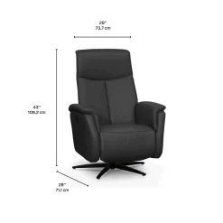 Fauteuil électrique inclinable et pivotant en cuir véritable - gris foncé