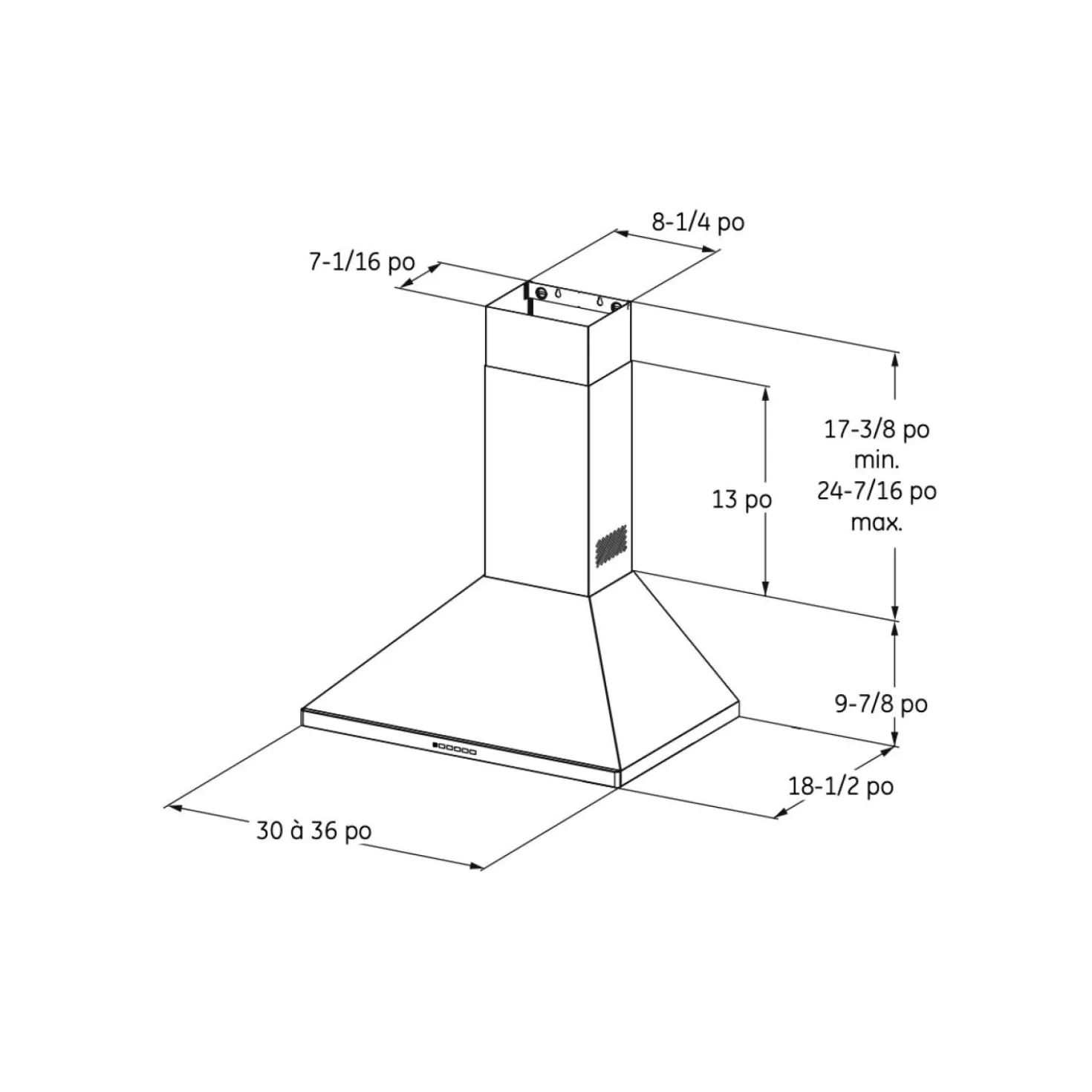GE Hotte Cheminée Acier inoxydable 30" , 350 PI3/MIN-JVW5301SJSSC