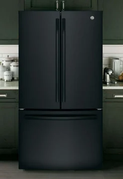 GE Réfrigérateur 27 pi3 36 po Noir Congélateur en bas, Portes françaises - GNE27JGMBB