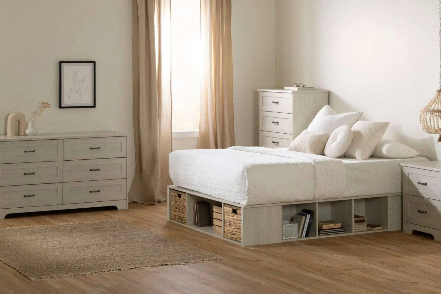 Grand lit avec paniers de rangement (60") - South Shore