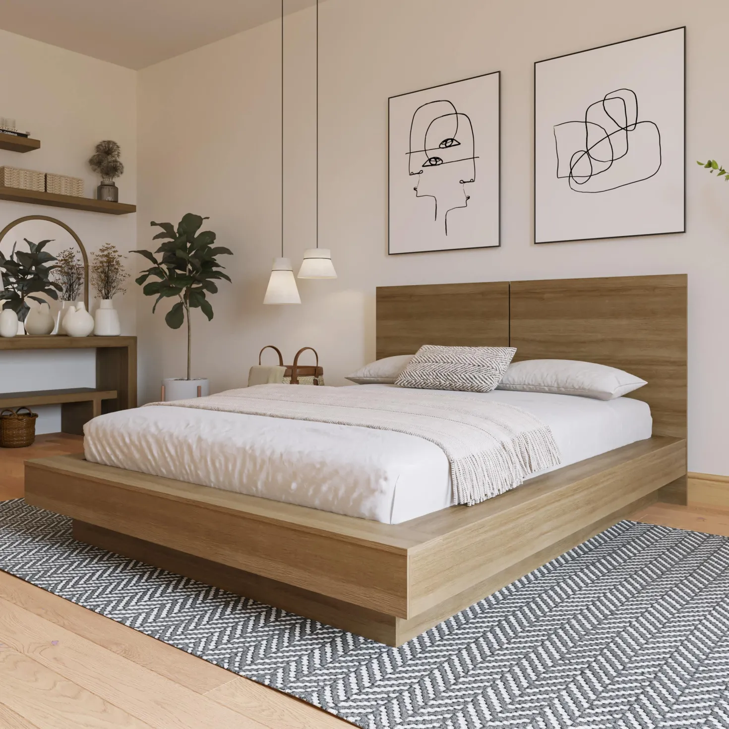 Grand lit plateforme avec tête de lit (60") - Nexera