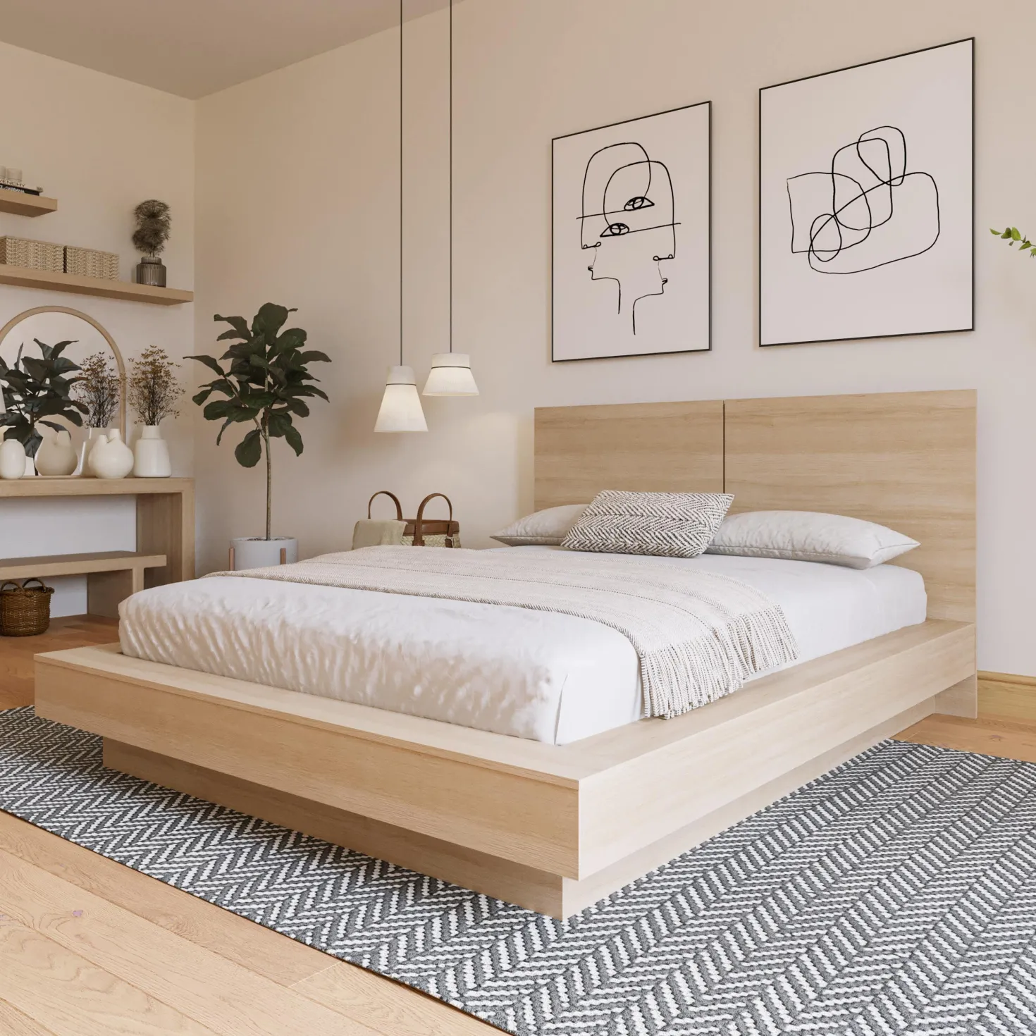 Grand lit plateforme avec tête de lit (60") - Nexera