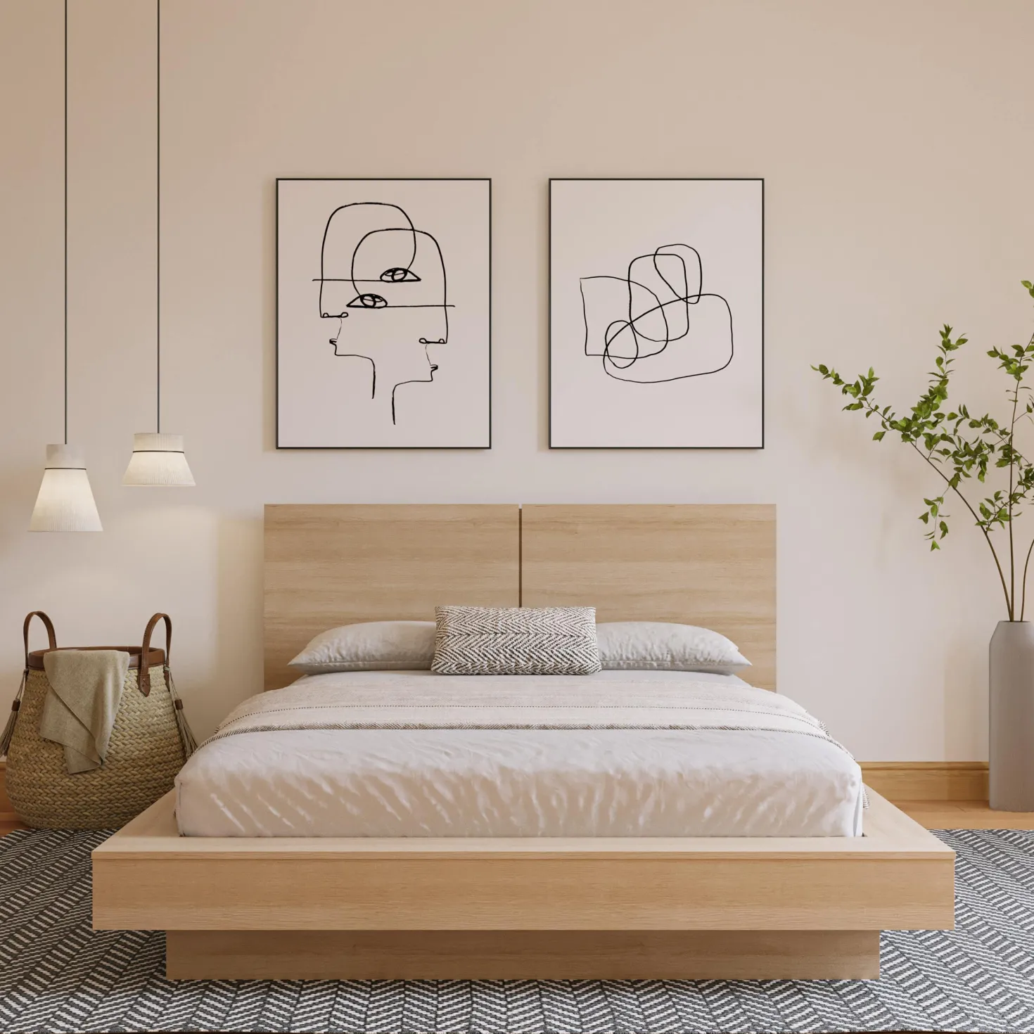 Grand lit plateforme avec tête de lit (60") - Nexera
