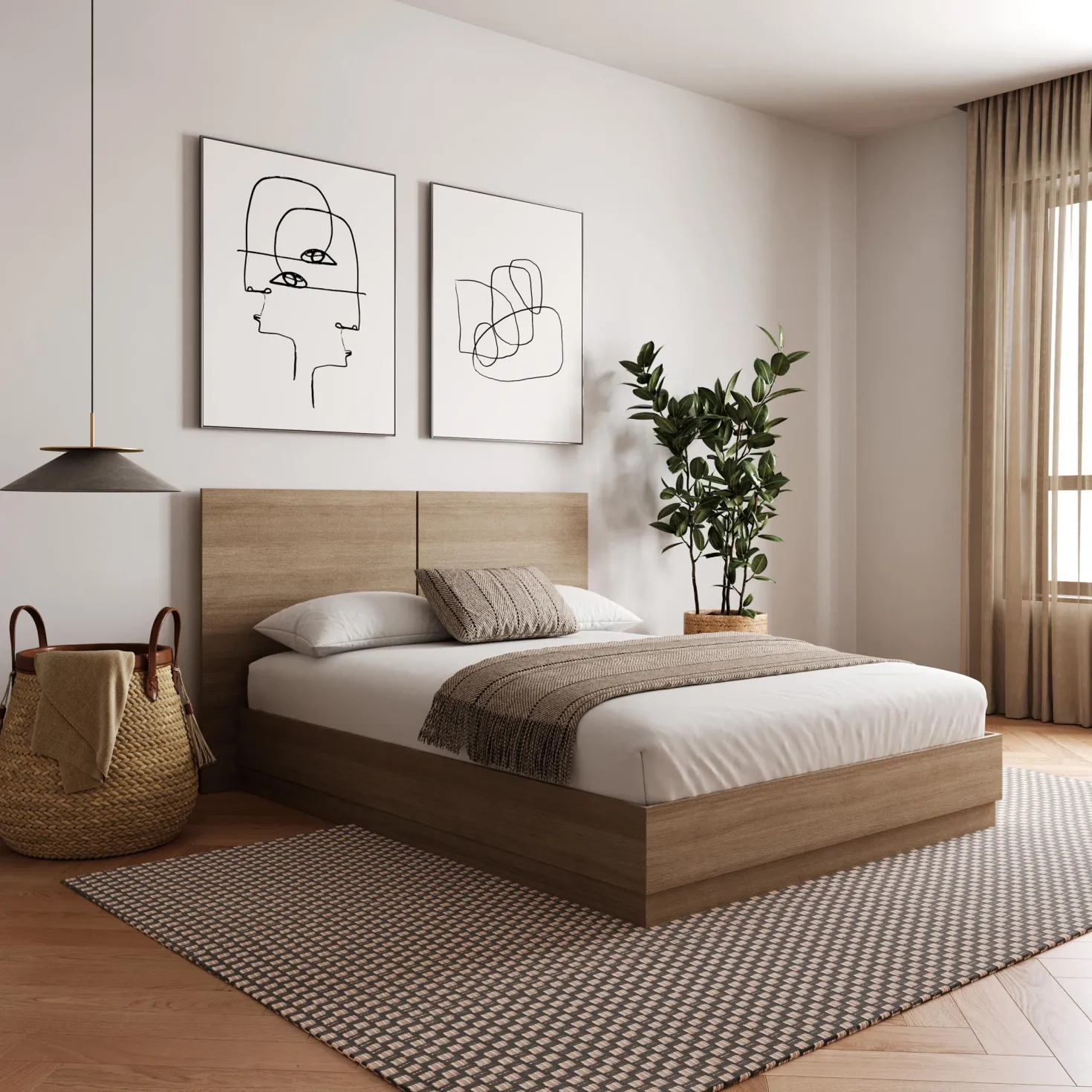 Grand lit plateforme avec tête de lit (60") - Nexera