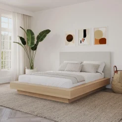 Grand lit plateforme en tissu avec tête de lit (60