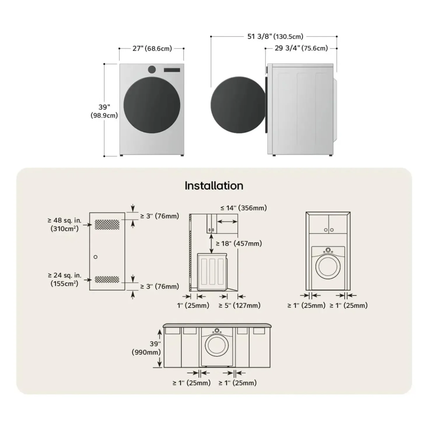 LG ENS Buanderie 4 morceaux, Inox noir