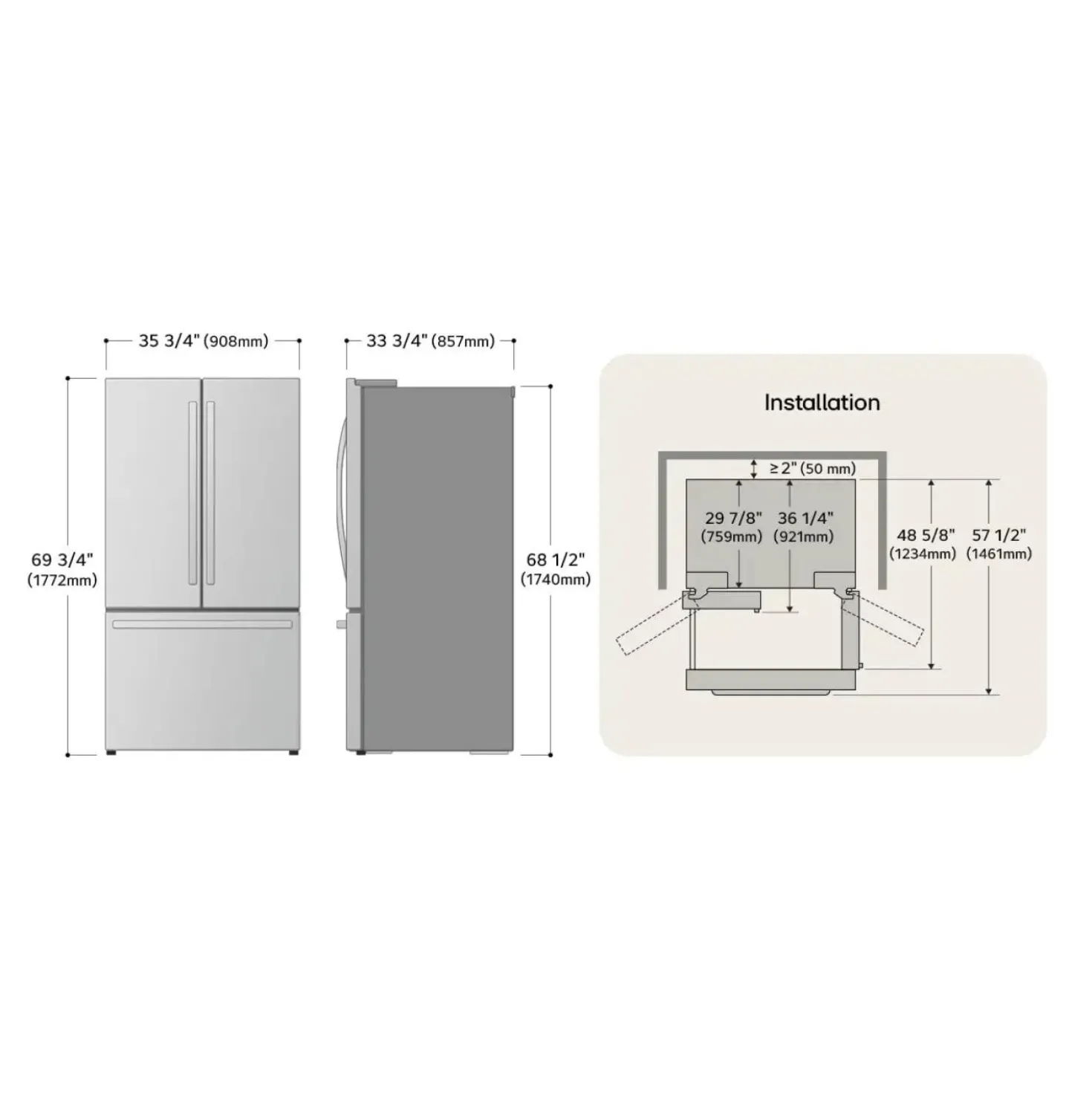 LG Réfrigérateur 28 pi3 36 po Acier inoxydable Congélateur en bas, Portes françaises - LRFS28XBS