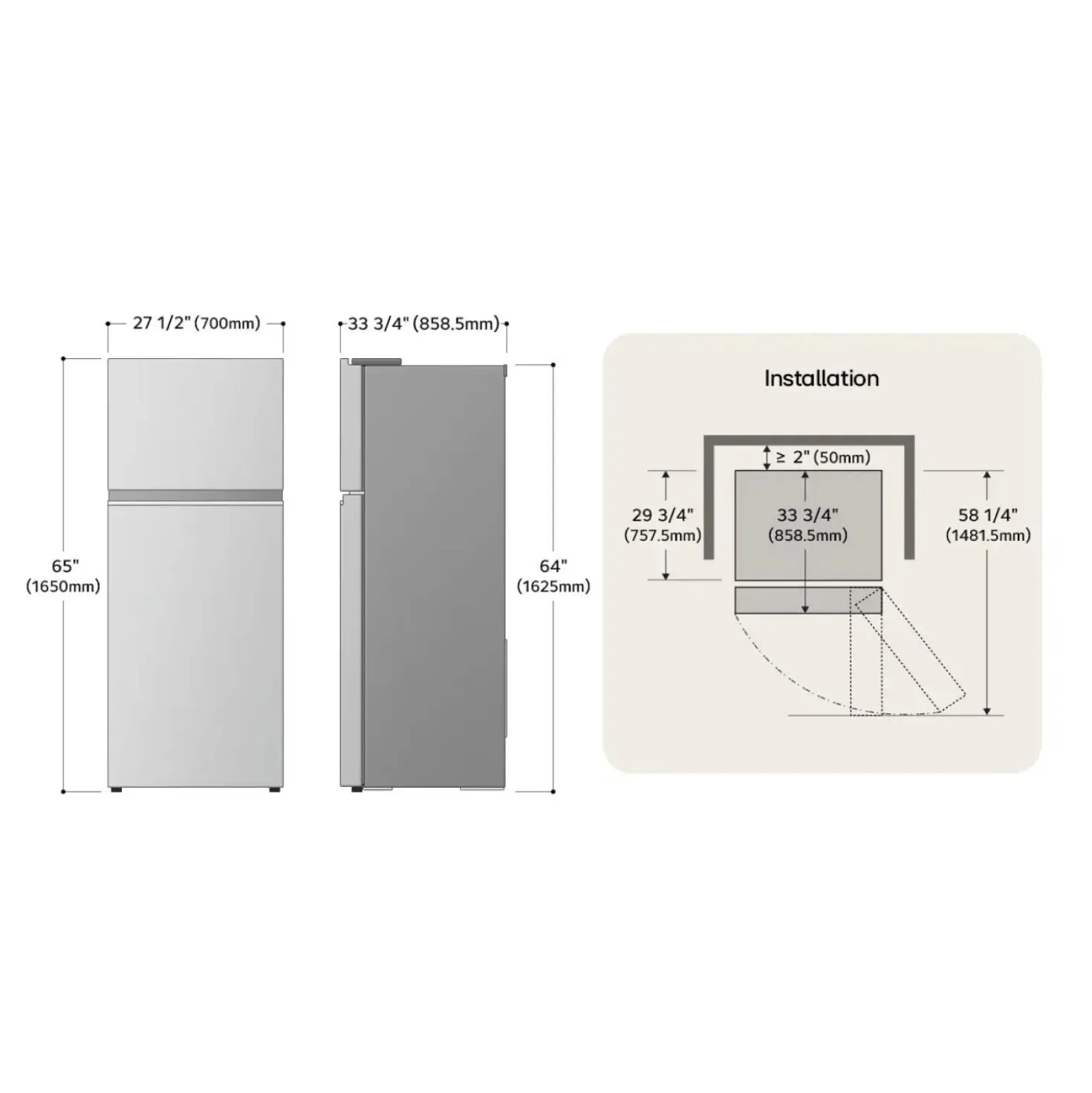LG Réfrigérateur 18 pi3 28 po Blanc Congélateur en haut - LT18S2100W