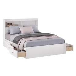 Lit double avec rangement 6 tiroirs et tête de lit (54")
