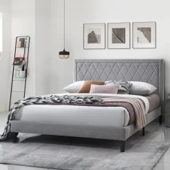 Lit double en tissu avec tête de lit (54")