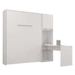 Lit escamotable queen, armoires de rangement et bureau - blanc