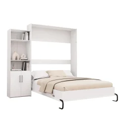 Lit escamotable queen et unité de rangement - blanc