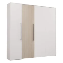 Lit escamotable queen et unité de rangement - blanc et gris