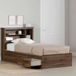 Lit simple avec rangement 3 tiroirs et tête de lit (39